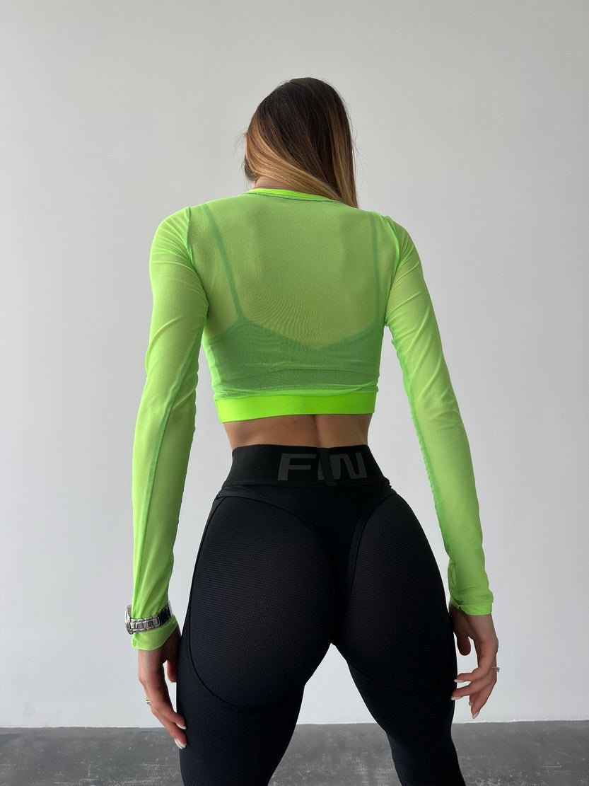 Shortened Rashguard FITRUN Rashguard Midi Spider Mesh "Neon Green"