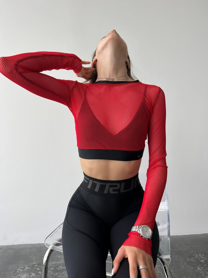 Shortened Rashguard FITRUN Rashguard Midi Mesh "Red"