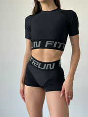 Shortened Rashguard FITRUN Rashguard T-shirt Open Back "Total Black"