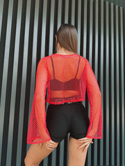 Shortened Rashguard FITRUN Rashguard Palm Mesh "Red Big"