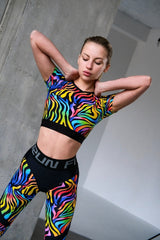 Shortened Rashguard FITRUN Mini Rash T-shirt "Colourful Zebra"