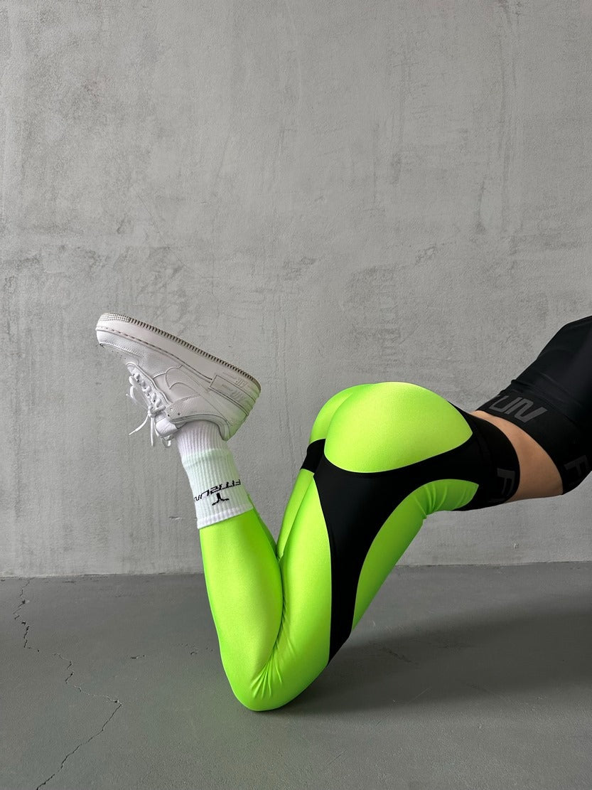 Leggings FITRUN Leggings Super Nuts Push-Up "Neon Green"