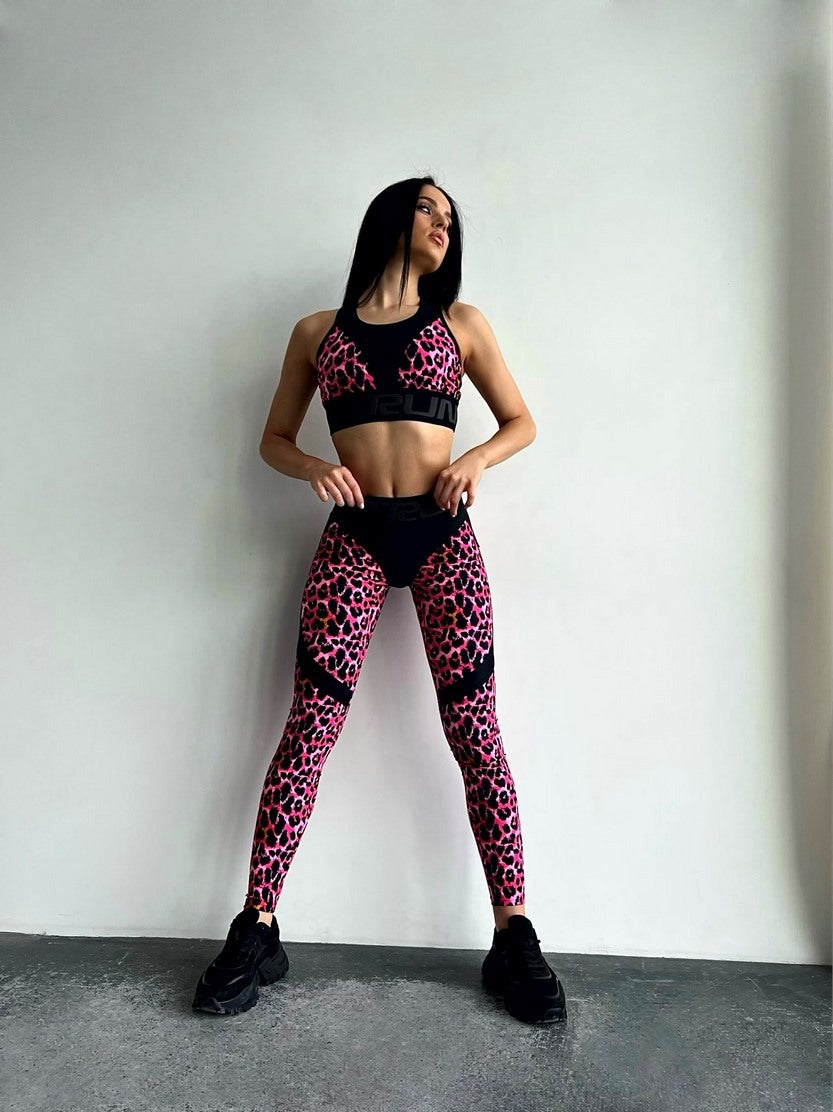 Leggings FITRUN Leggings Super Nuts Push-Up "Leo Pink"